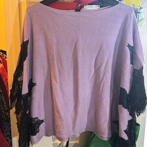 Lavender and Black Lace Poncho Sweater Top
